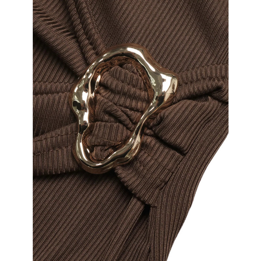 Metal Buckle Detail Surplice T-Shirt Apparel and Accessories
