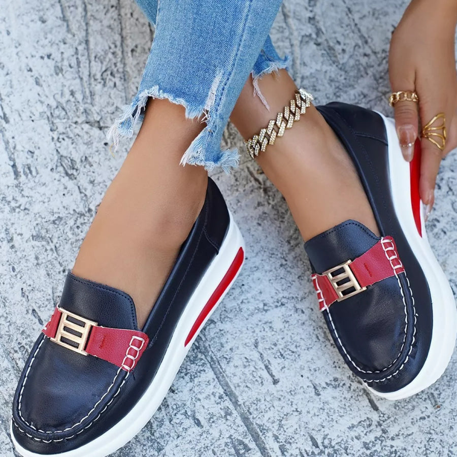 Metal Buckle Round Toe Slip-Ons Apparel and Accessories