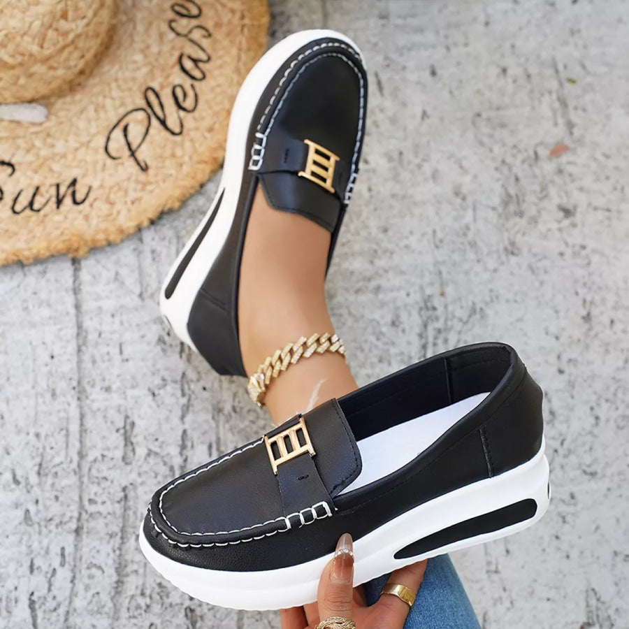 Metal Buckle Round Toe Slip-Ons Apparel and Accessories