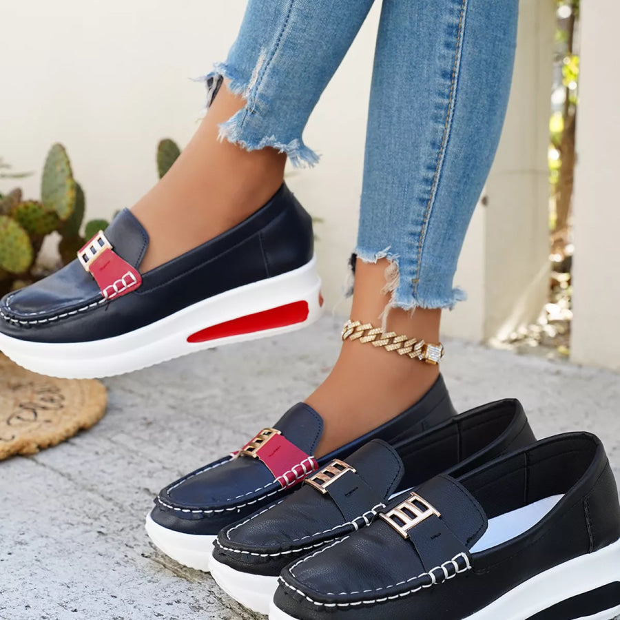 Metal Buckle Round Toe Slip-Ons Apparel and Accessories