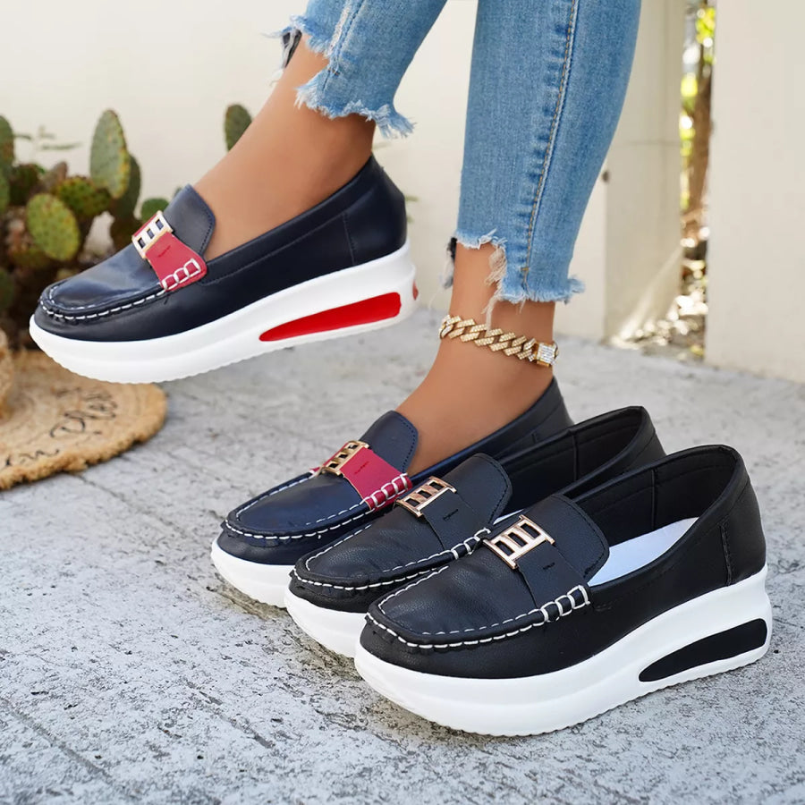 Metal Buckle Round Toe Slip-Ons Apparel and Accessories