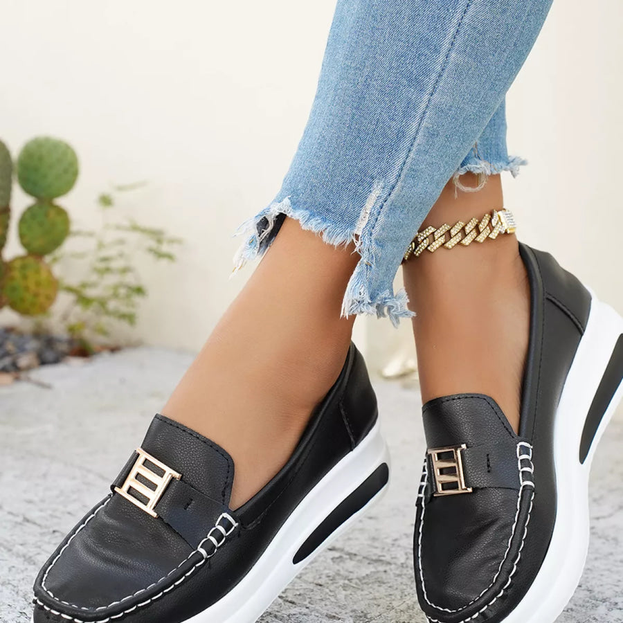 Metal Buckle Round Toe Slip-Ons Apparel and Accessories