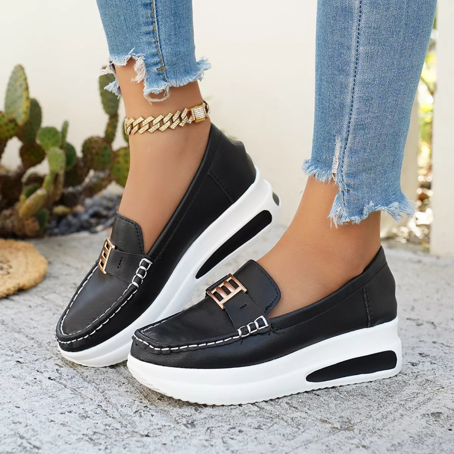 Metal Buckle Round Toe Slip-Ons Apparel and Accessories