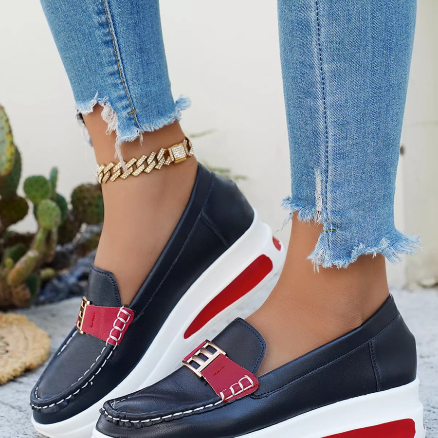 Metal Buckle Round Toe Slip-Ons Apparel and Accessories