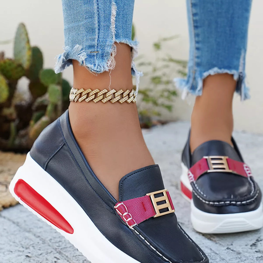 Metal Buckle Round Toe Slip-Ons Apparel and Accessories