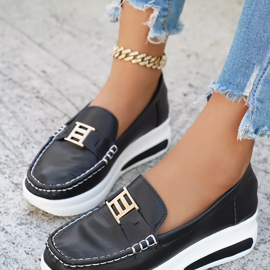 Metal Buckle Round Toe Slip-Ons Apparel and Accessories