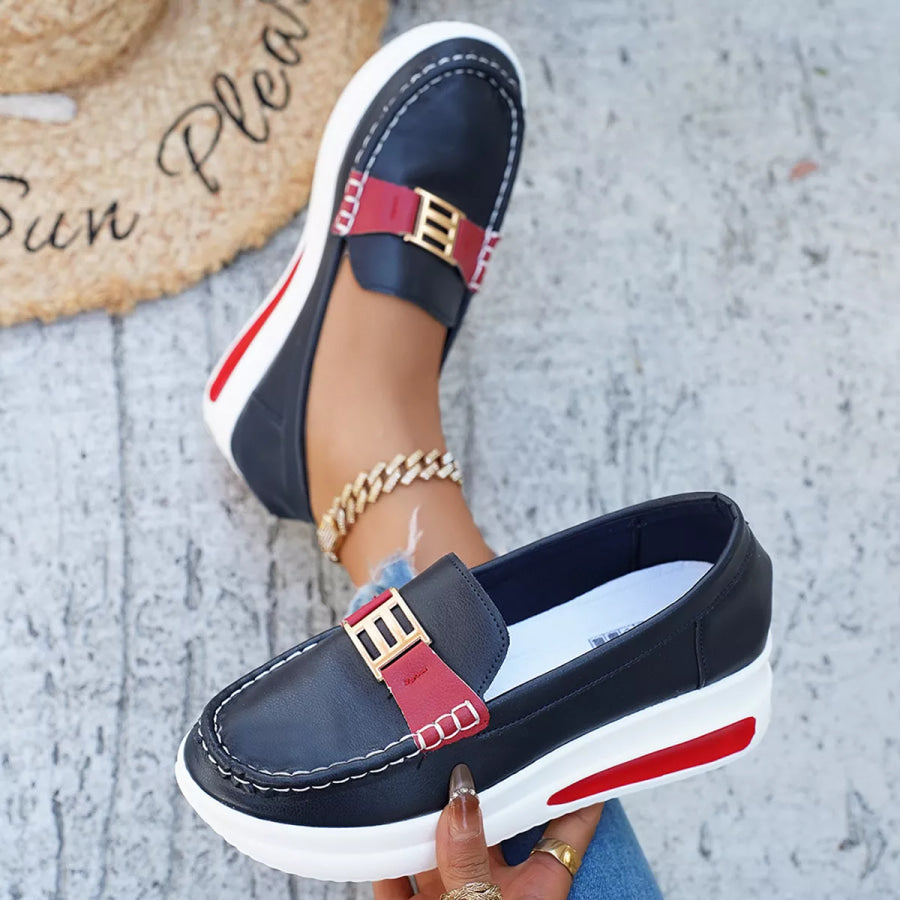 Metal Buckle Round Toe Slip-Ons Apparel and Accessories