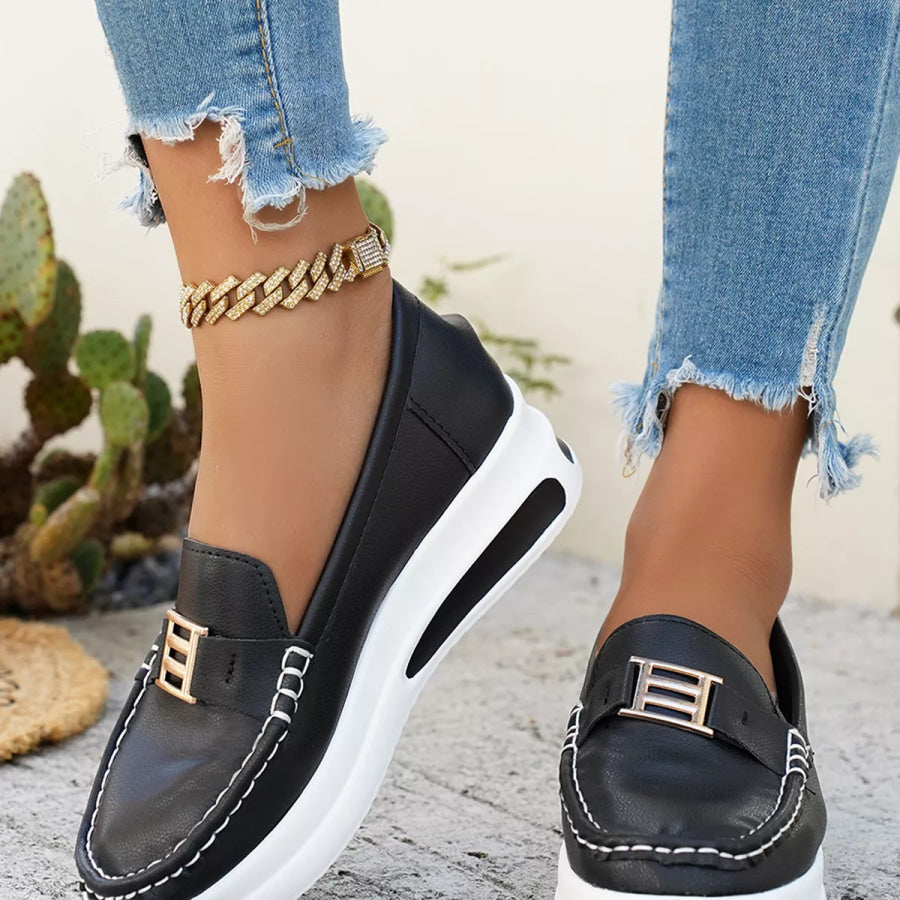 Metal Buckle Round Toe Slip-Ons Apparel and Accessories