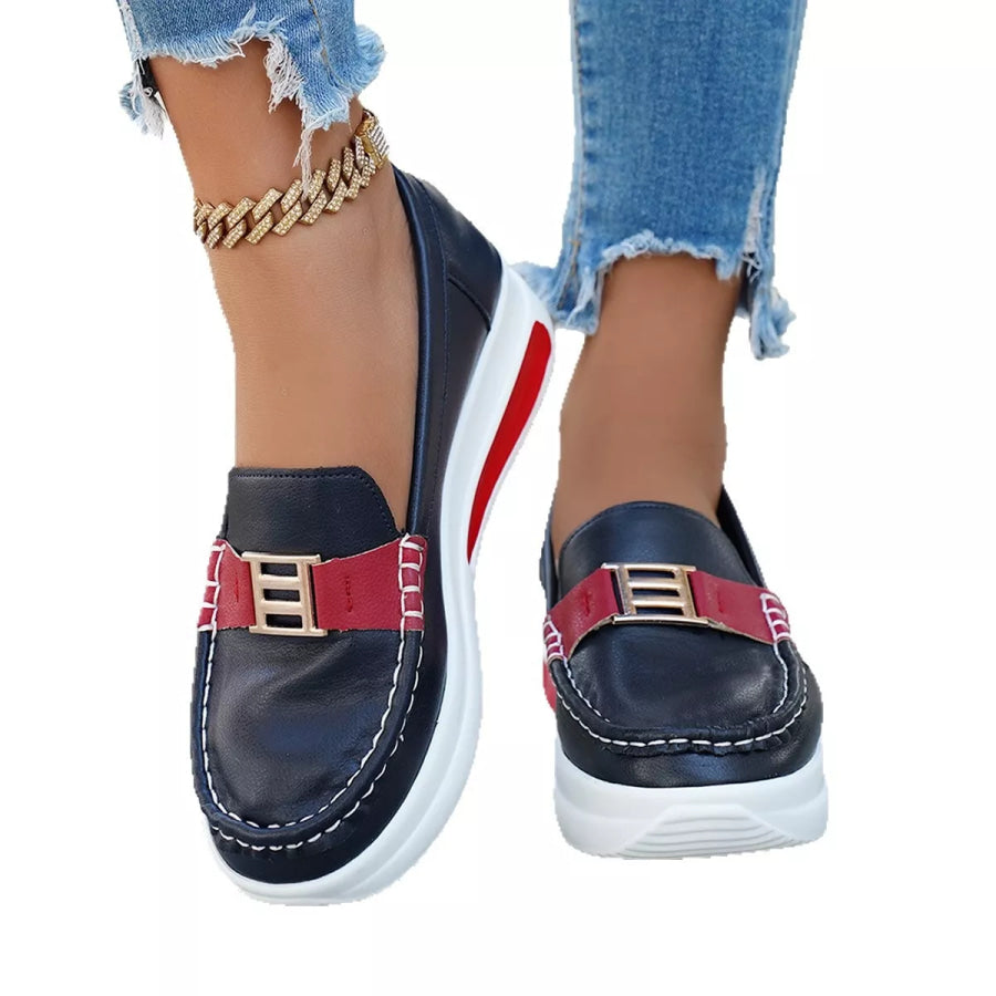 Metal Buckle Round Toe Slip-Ons Apparel and Accessories
