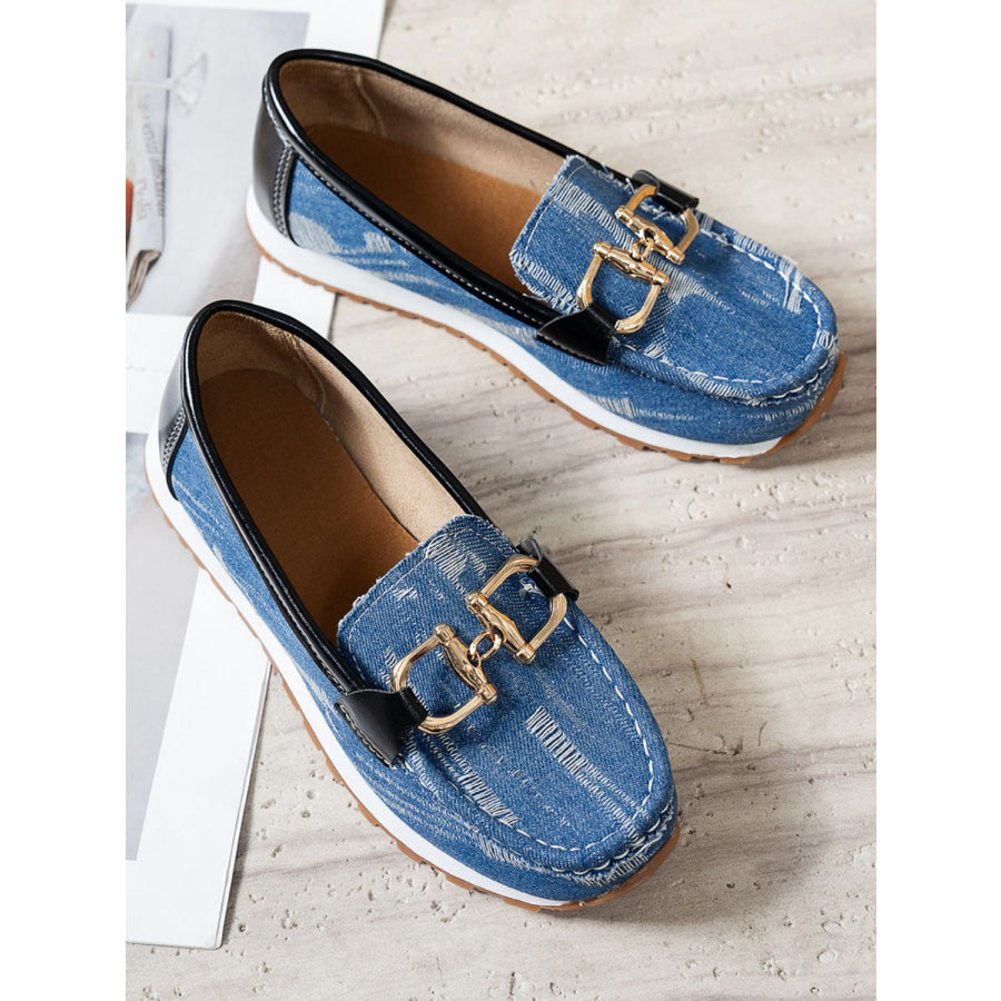 Metal Canvas Round Toe Slip-Ons Blue / 36(US5) Apparel and Accessories