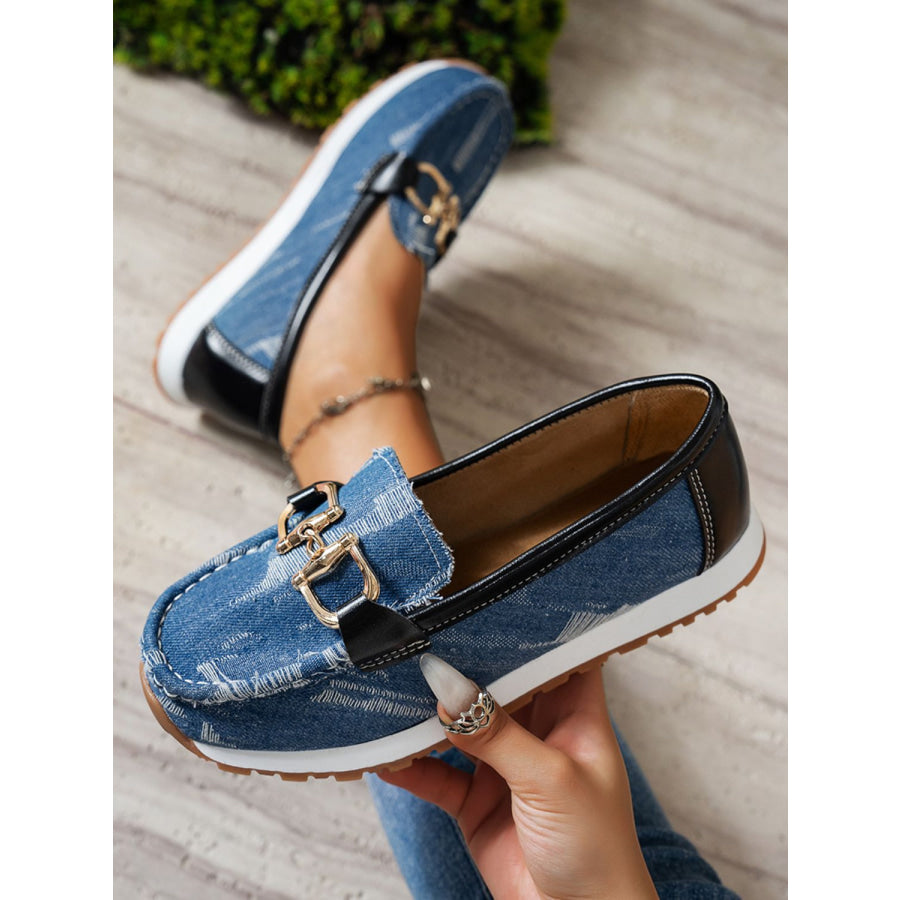 Metal Canvas Round Toe Slip-Ons Blue / 36(US5) Apparel and Accessories