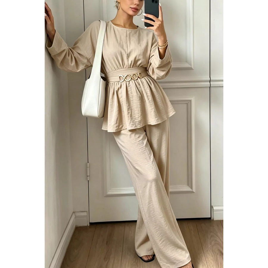 Metal Chain Waist Detail Top and Pants Set Apparel and Accessories