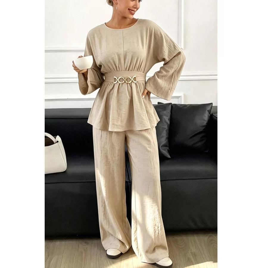 Metal Chain Waist Detail Top and Pants Set Apparel and Accessories