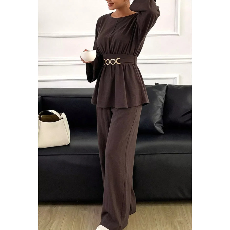 Metal Chain Waist Detail Top and Pants Set Apparel and Accessories
