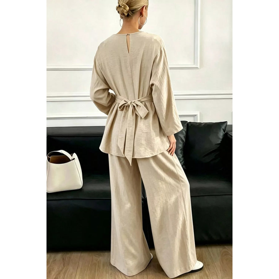 Metal Chain Waist Detail Top and Pants Set Apparel and Accessories