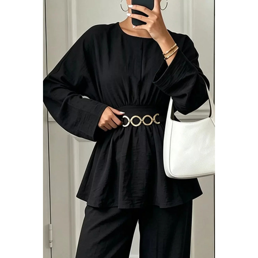 Metal Chain Waist Detail Top and Pants Set Apparel and Accessories