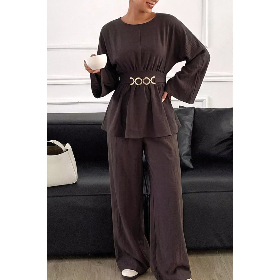 Metal Chain Waist Detail Top and Pants Set Apparel and Accessories