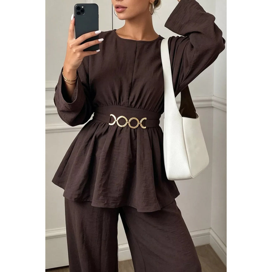 Metal Chain Waist Detail Top and Pants Set Apparel and Accessories