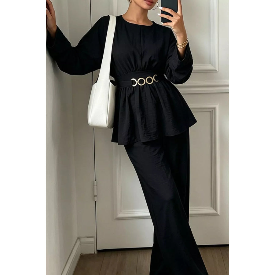 Metal Chain Waist Detail Top and Pants Set Apparel and Accessories