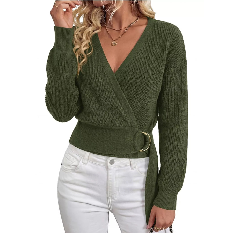 Metal Ring Detail Dropped Shoulder Sweater Apparel and Accessories