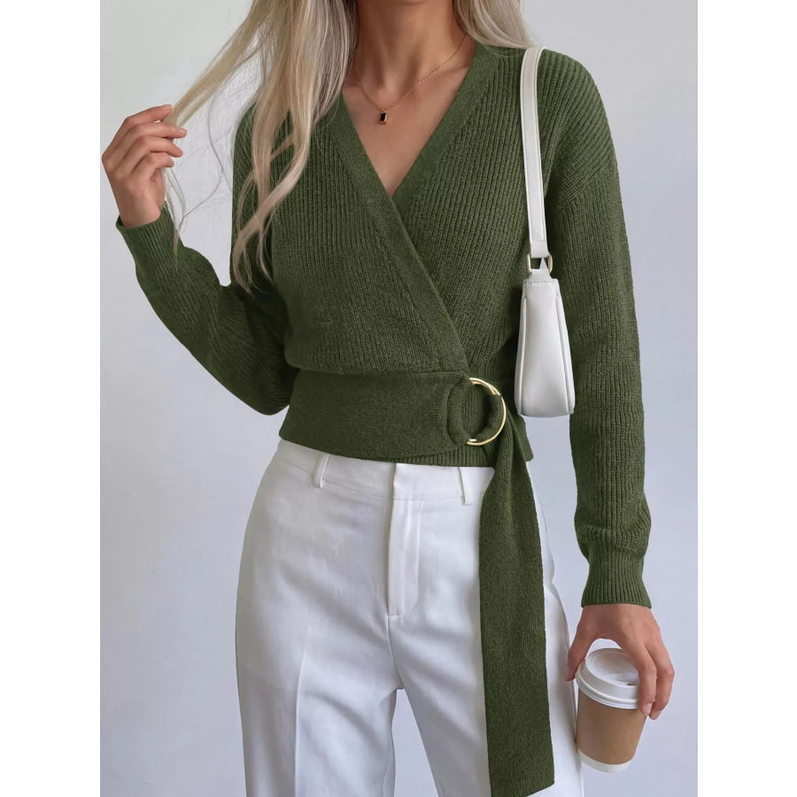 Metal Ring Detail Dropped Shoulder Sweater Apparel and Accessories