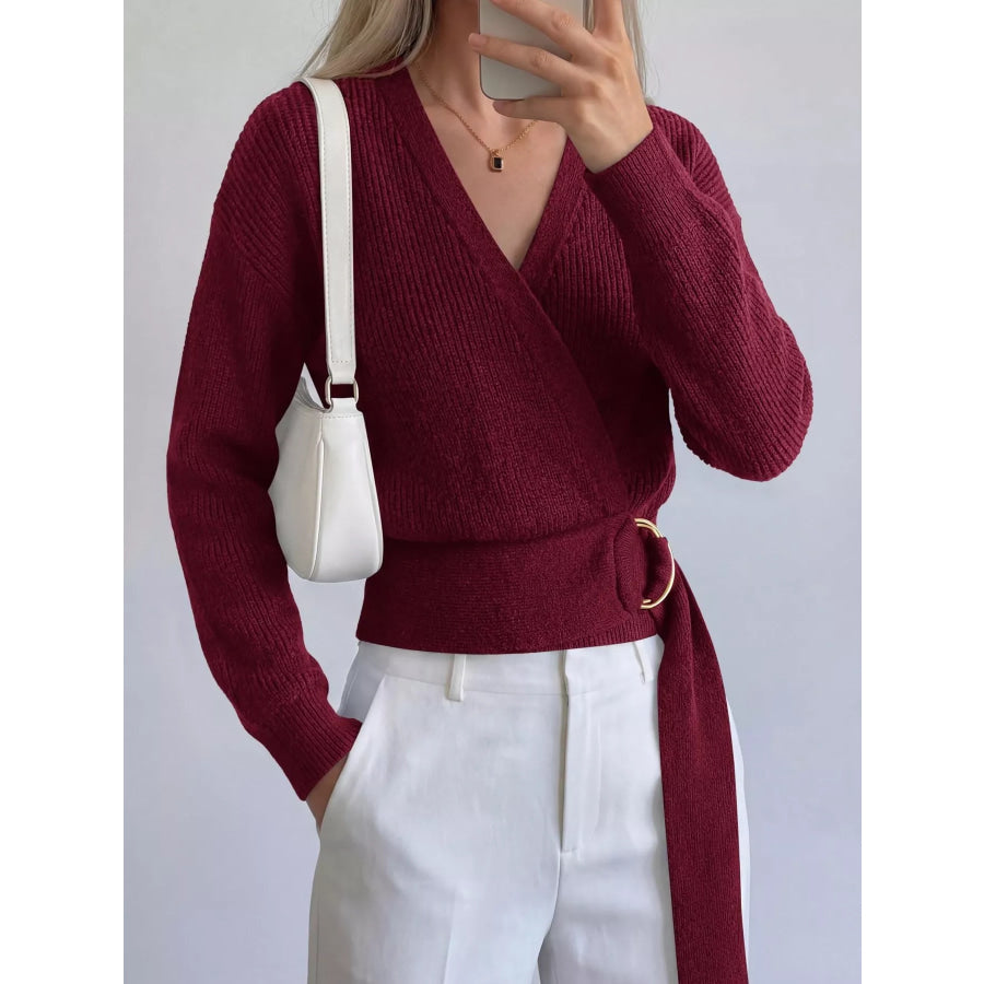 Metal Ring Detail Dropped Shoulder Sweater Apparel and Accessories