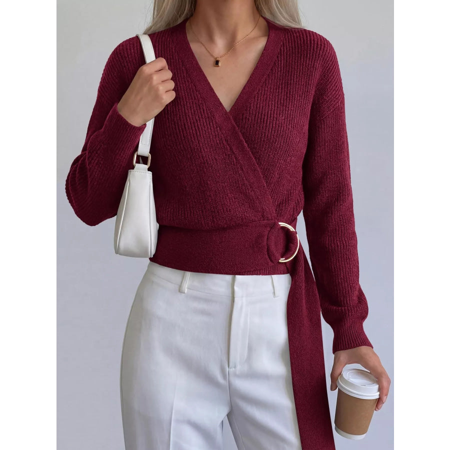 Metal Ring Detail Dropped Shoulder Sweater Apparel and Accessories