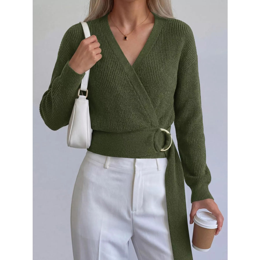 Metal Ring Detail Dropped Shoulder Sweater Apparel and Accessories