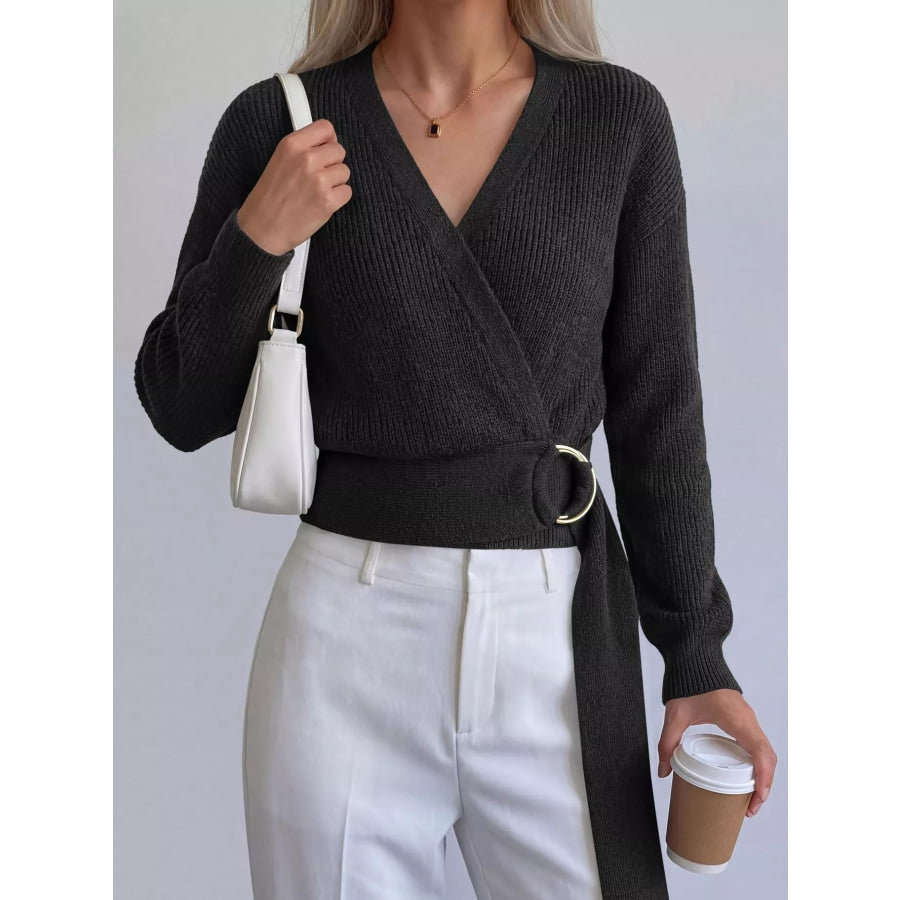 Metal Ring Detail Dropped Shoulder Sweater Apparel and Accessories