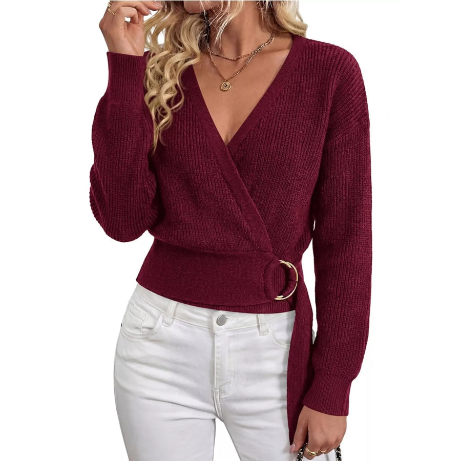 Metal Ring Detail Dropped Shoulder Sweater Apparel and Accessories