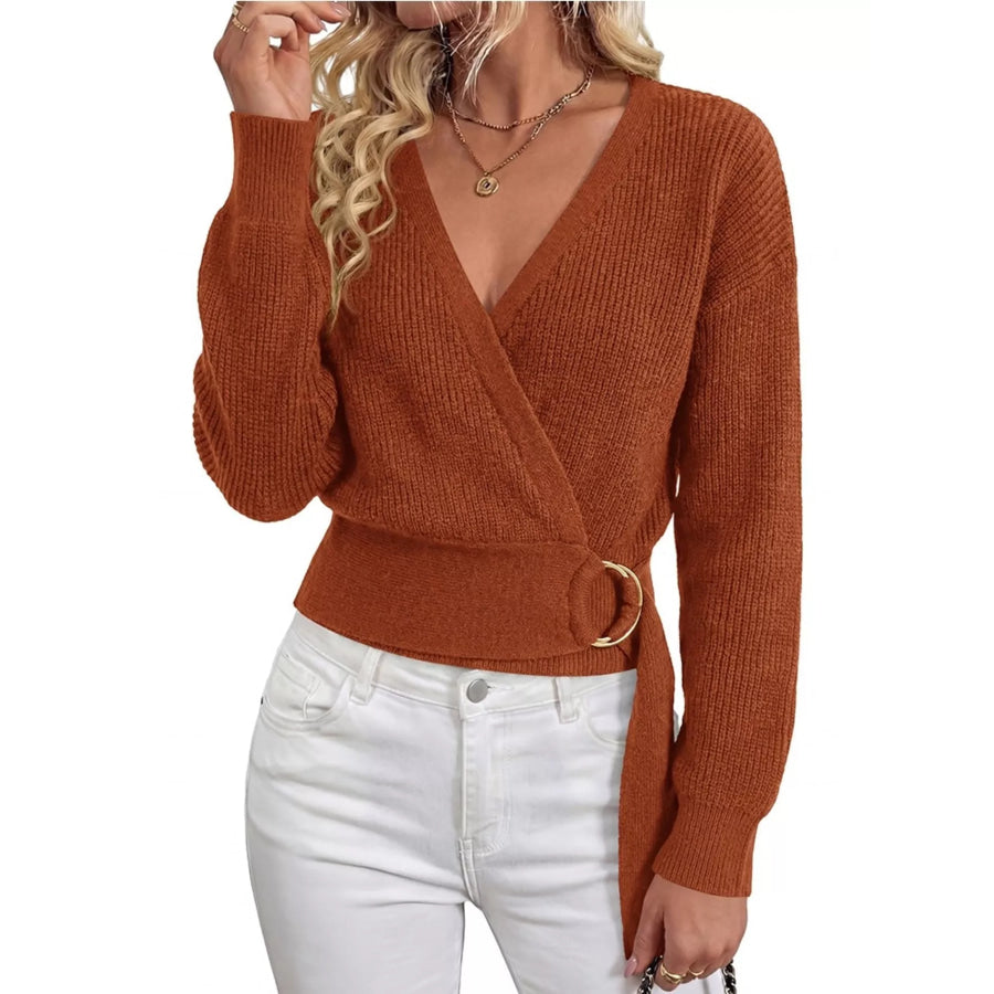 Metal Ring Detail Dropped Shoulder Sweater Apparel and Accessories