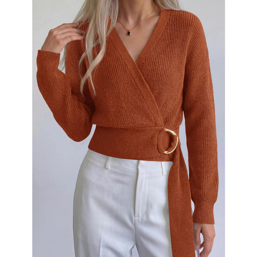 Metal Ring Detail Dropped Shoulder Sweater Apparel and Accessories