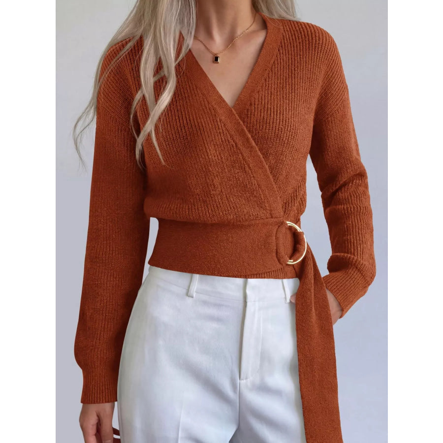 Metal Ring Detail Dropped Shoulder Sweater Caramel / S Apparel and Accessories