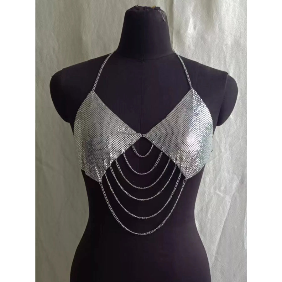 Metallic Chainmail Halter Cami Top Apparel and Accessories
