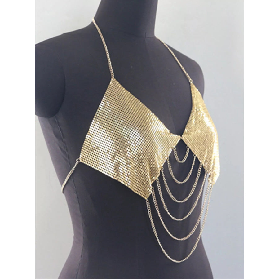 Metallic Chainmail Halter Cami Top Apparel and Accessories