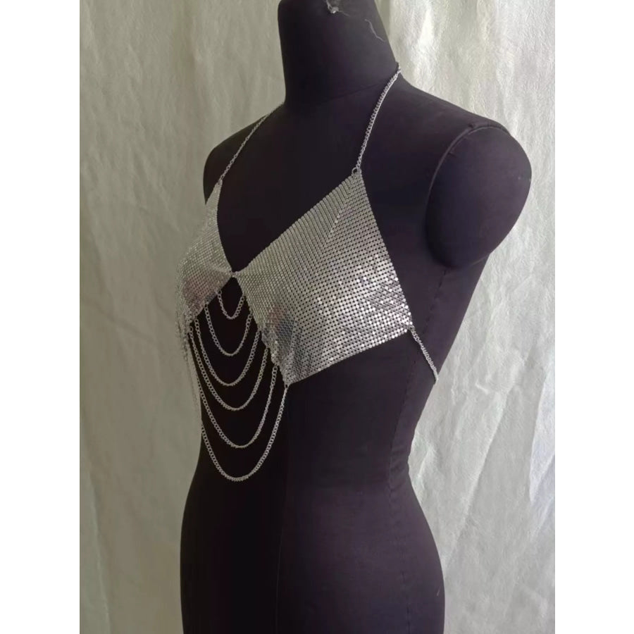 Metallic Chainmail Halter Cami Top Apparel and Accessories