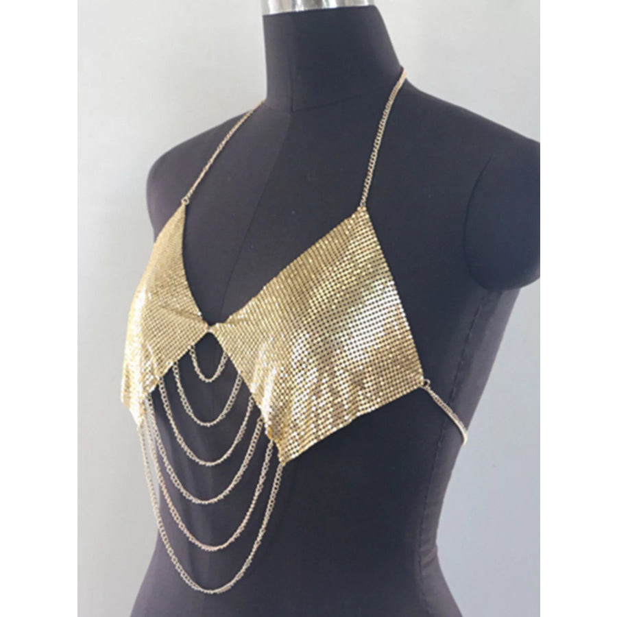 Metallic Chainmail Halter Cami Top Apparel and Accessories