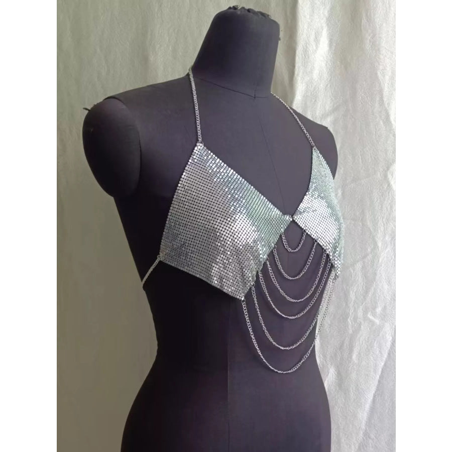 Metallic Chainmail Halter Cami Top Apparel and Accessories
