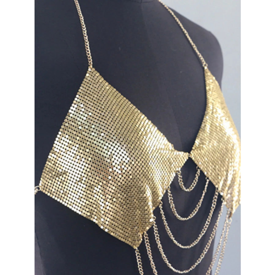Metallic Chainmail Halter Cami Top Apparel and Accessories