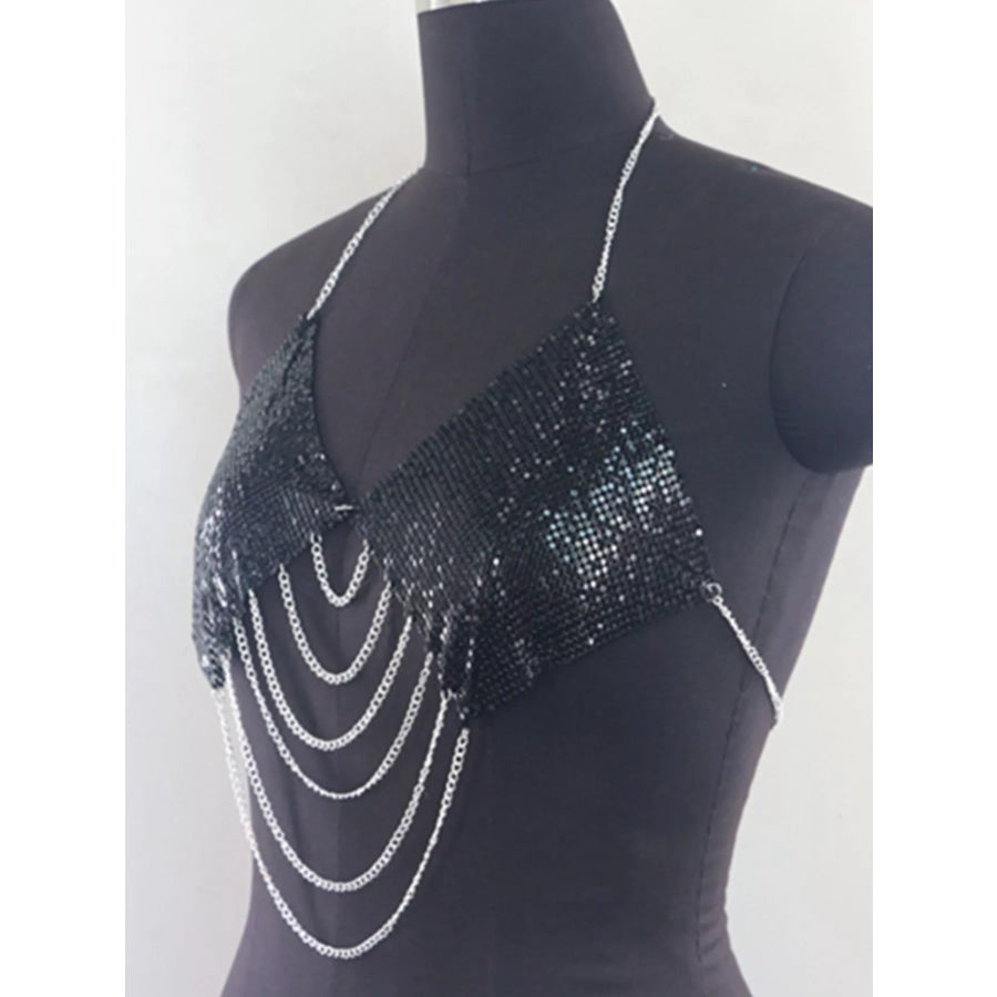 Metallic Chainmail Halter Cami Top Apparel and Accessories