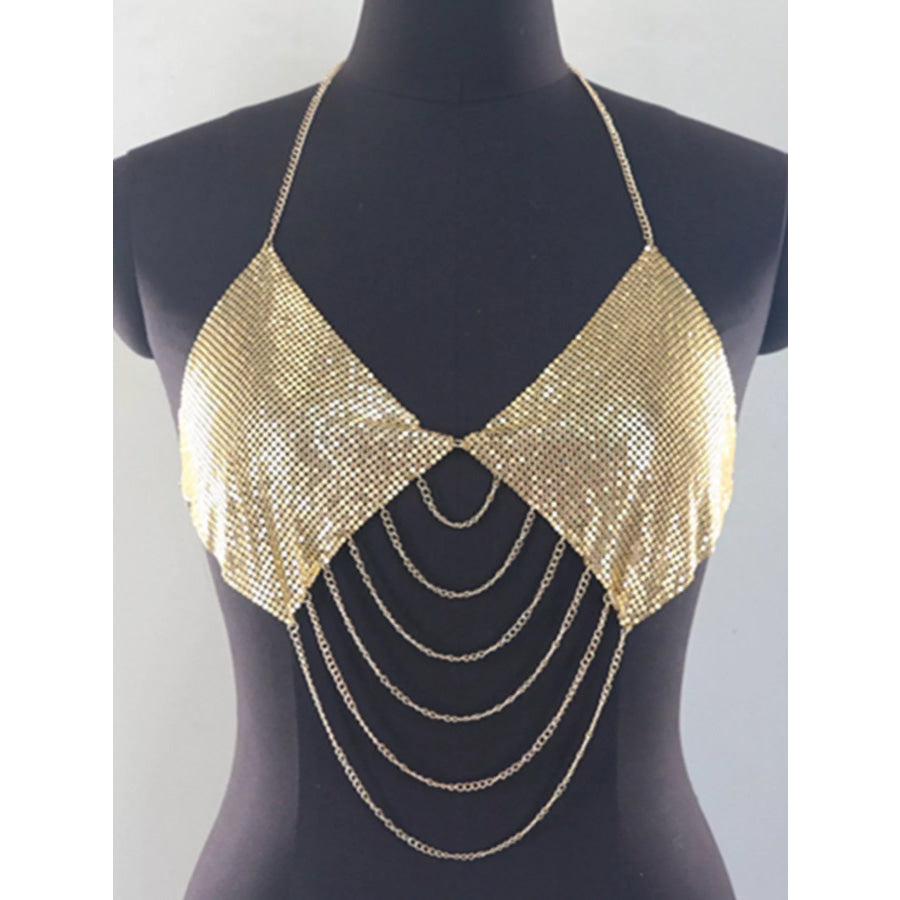 Metallic Chainmail Halter Cami Top Apparel and Accessories