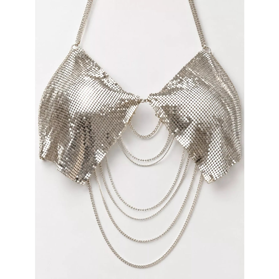 Metallic Chainmail Halter Cami Top Silver / One Size Apparel and Accessories