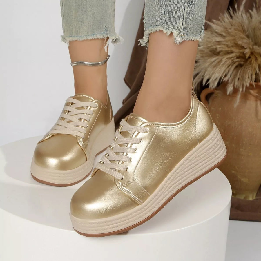 Metallic Platform Sneakers with Height-Increasing Sole Golden / 35 Apparel and Accessories
