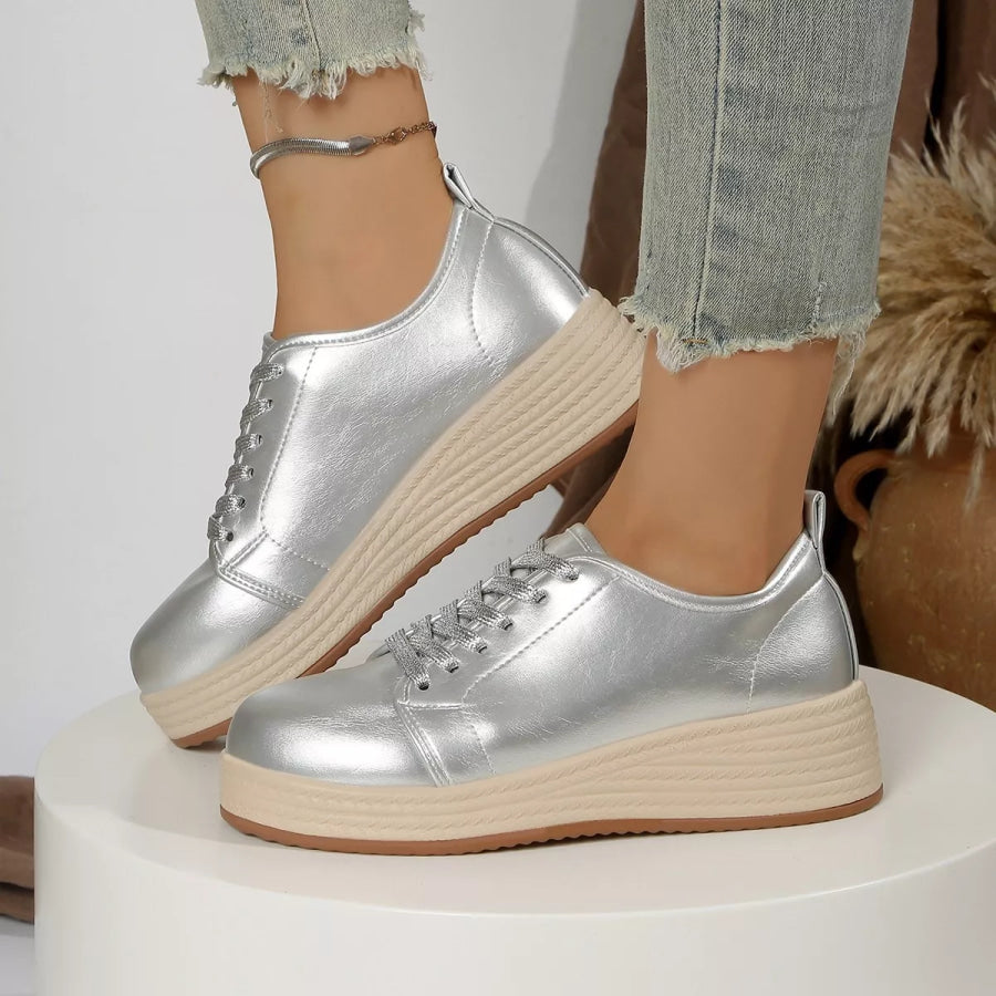 Metallic Platform Sneakers with Height-Increasing Sole Silver / 35 Apparel and Accessories