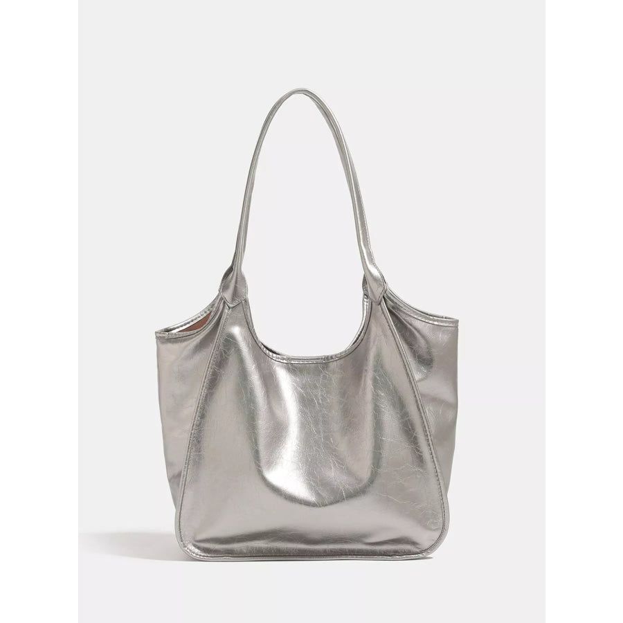 Metallic PU Leather Tote Bag Gray / ONESIZE Apparel and Accessories