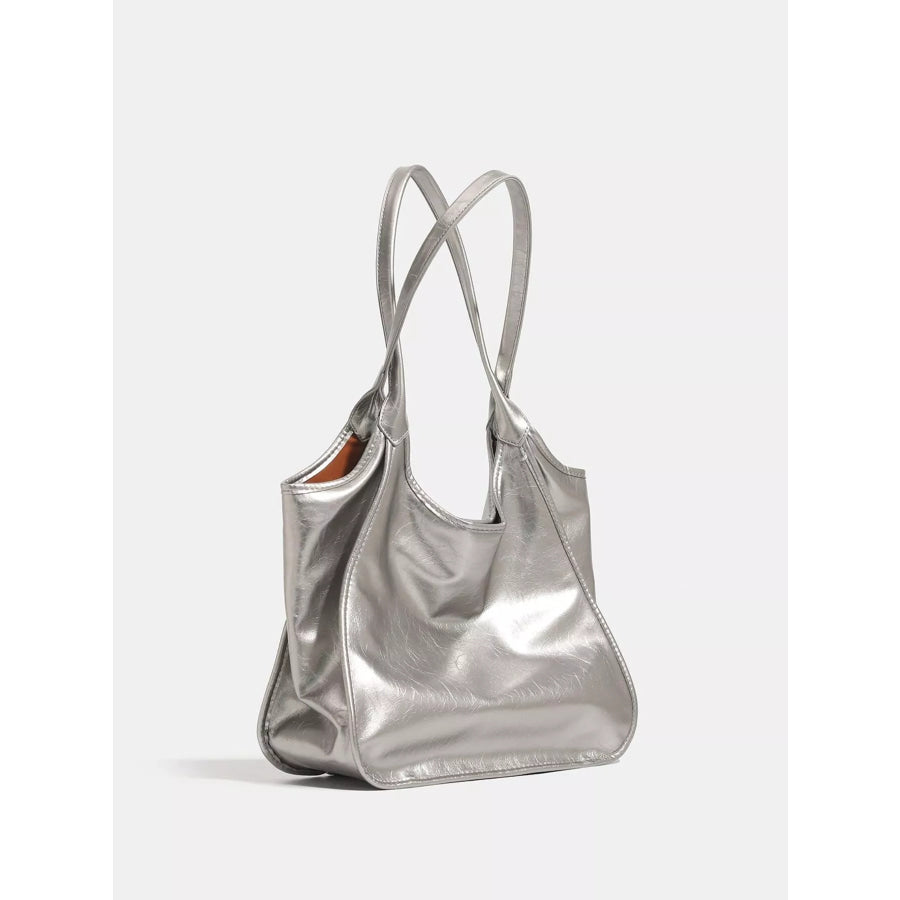 Metallic PU Leather Tote Bag Gray / ONESIZE Apparel and Accessories