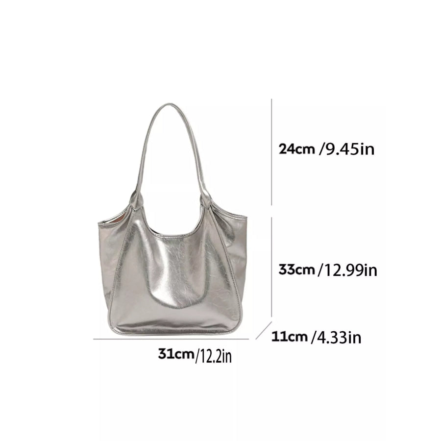 Metallic PU Leather Tote Bag Gray / ONESIZE Apparel and Accessories