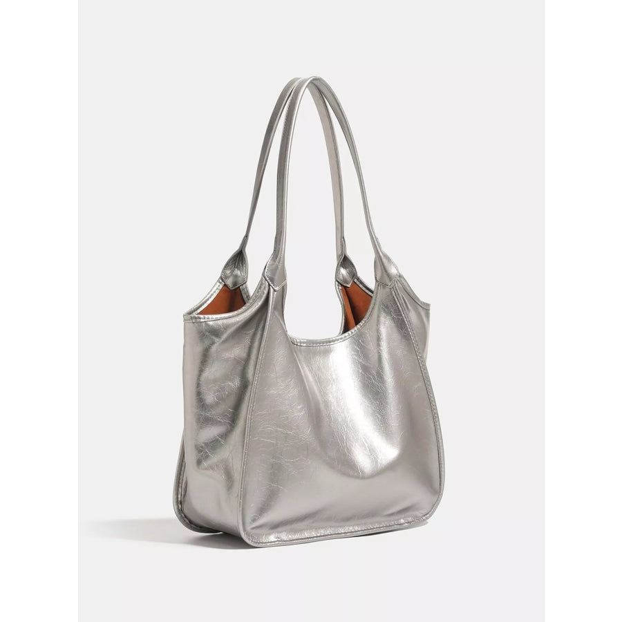 Metallic PU Leather Tote Bag Gray / ONESIZE Apparel and Accessories