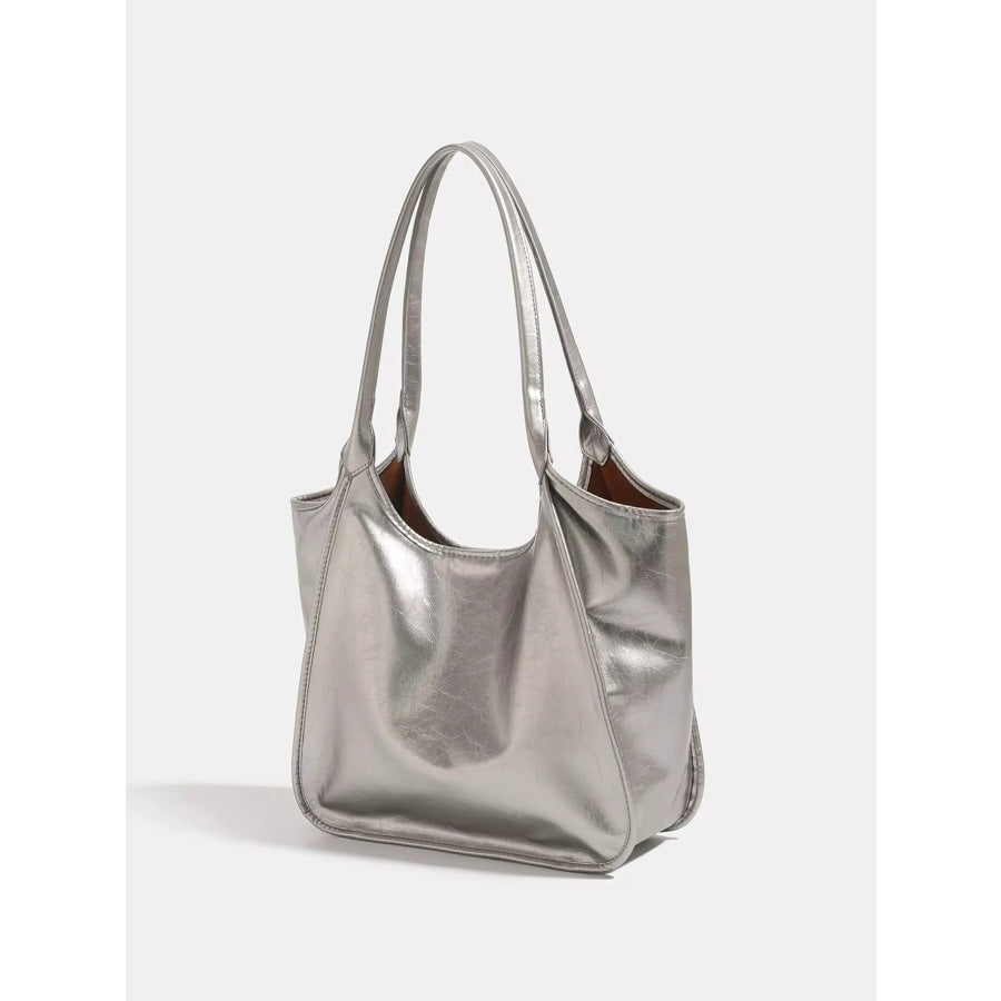 Metallic PU Leather Tote Bag Gray / ONESIZE Apparel and Accessories