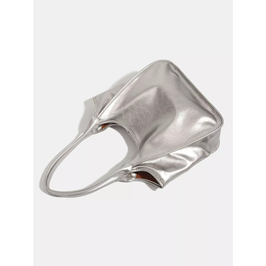 Metallic PU Leather Tote Bag Gray / ONESIZE Apparel and Accessories